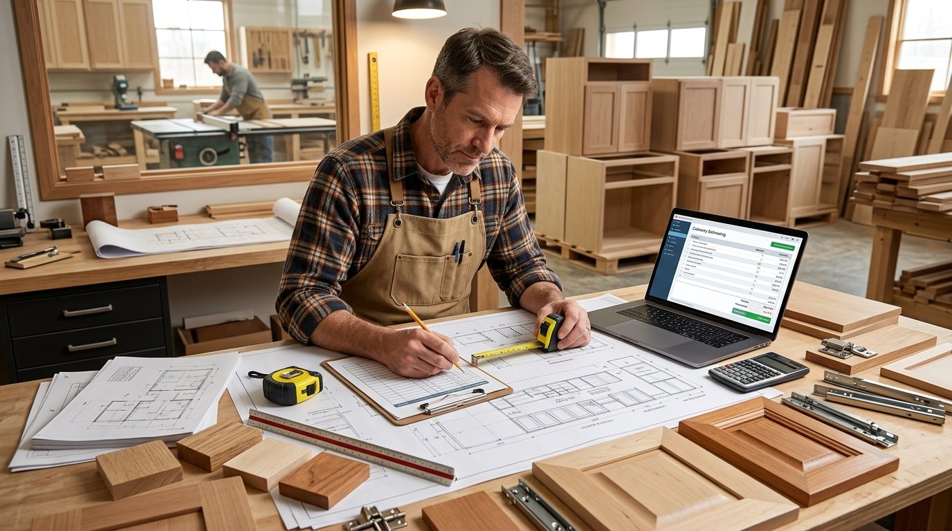 Finish carpenter reviewing millwork plans in Alabama